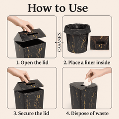 Luxury Marble Tissue Box & Dustbin Set – Elegant Black & Gold Marble Design for Home & Office